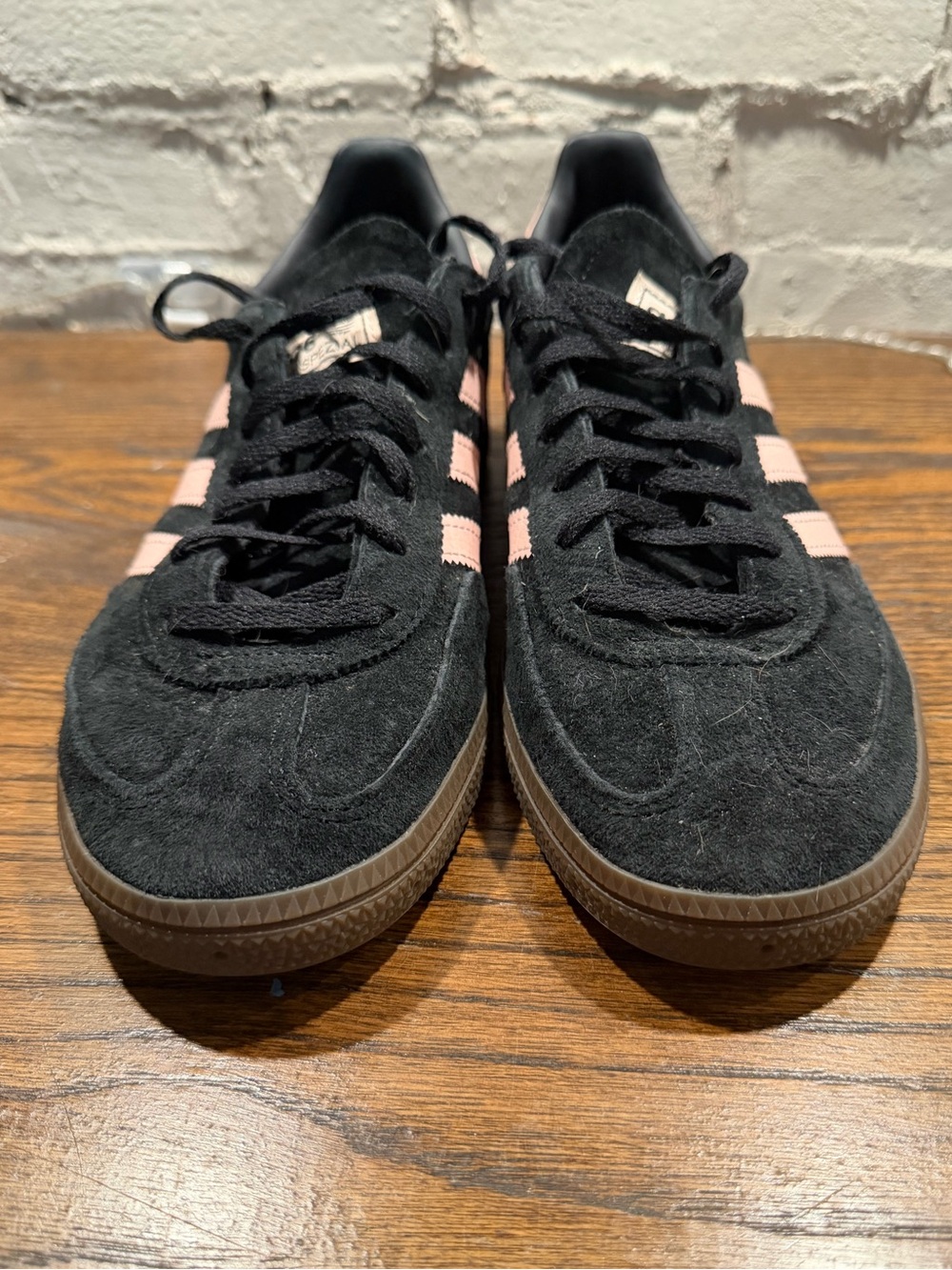 adidas Black Suede Sneakers with Pink Stripes